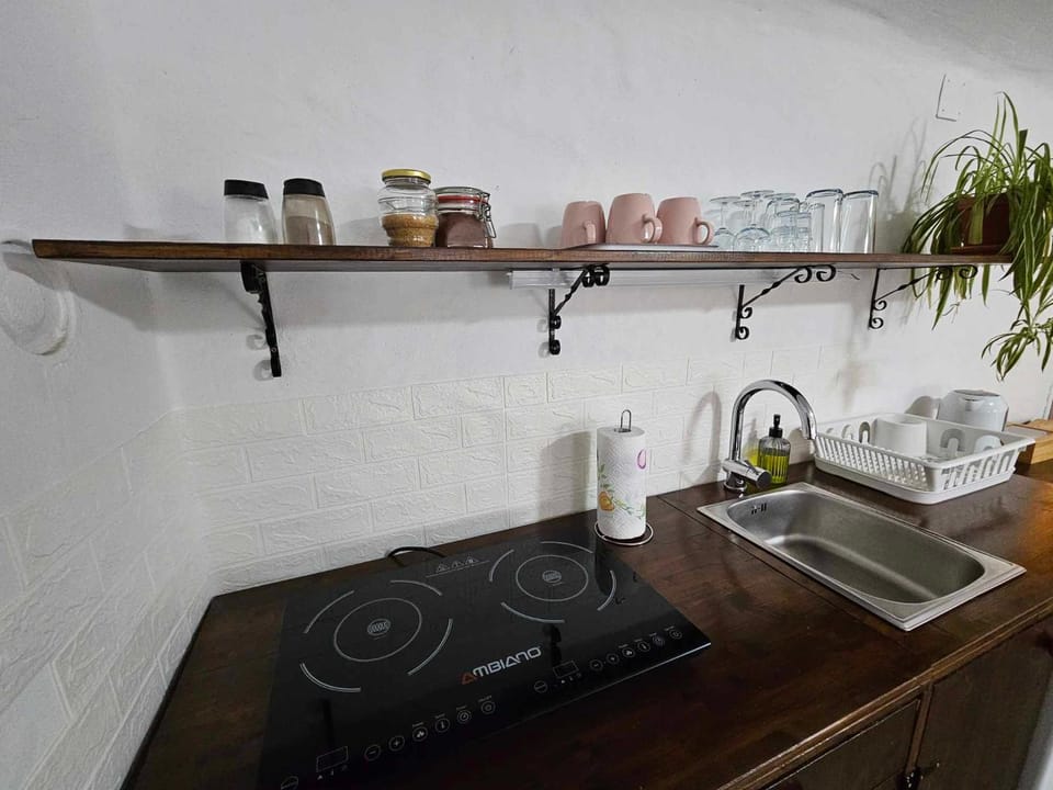Kitchen or kitchenette, stove