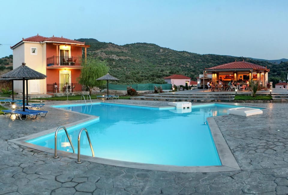 Property building, Swimming pool, Sunset