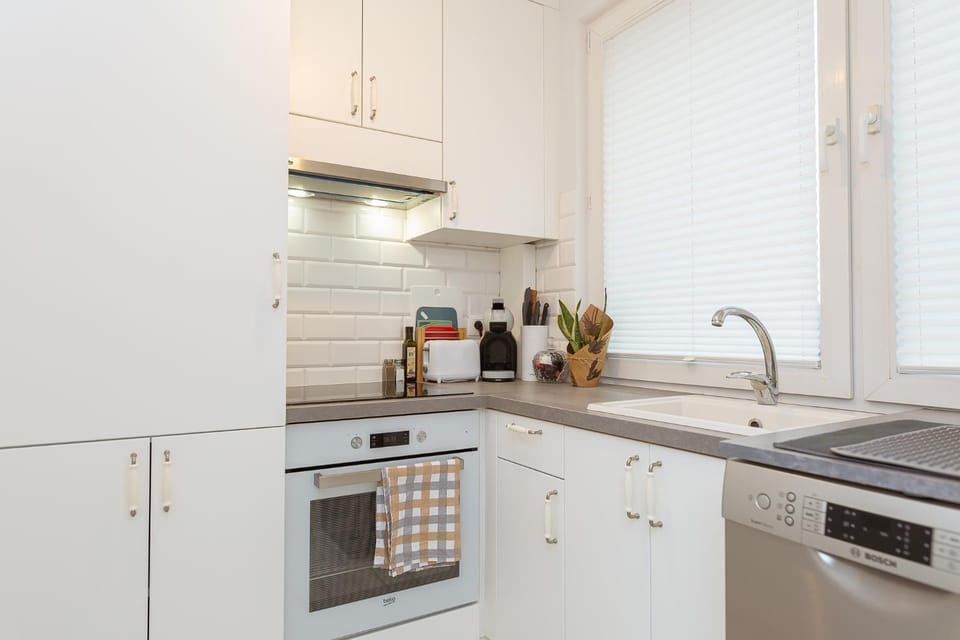 Kitchen or kitchenette, dishwasher, oven, stove