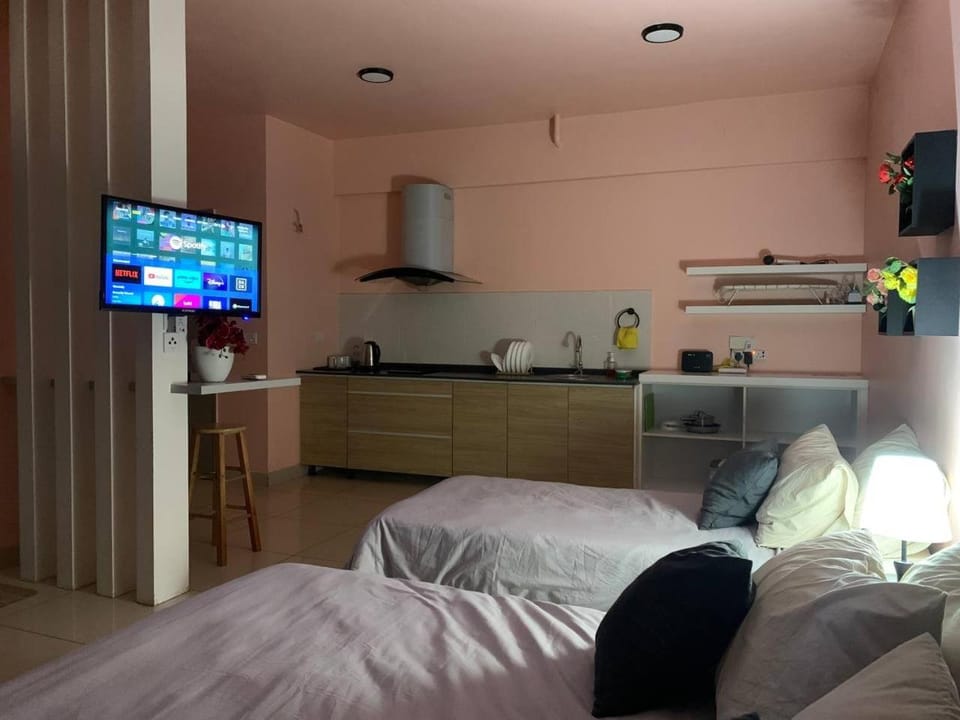 Bed, TV and multimedia, Kitchen or kitchenette, Photo of the whole room, Bedroom, hair dresser