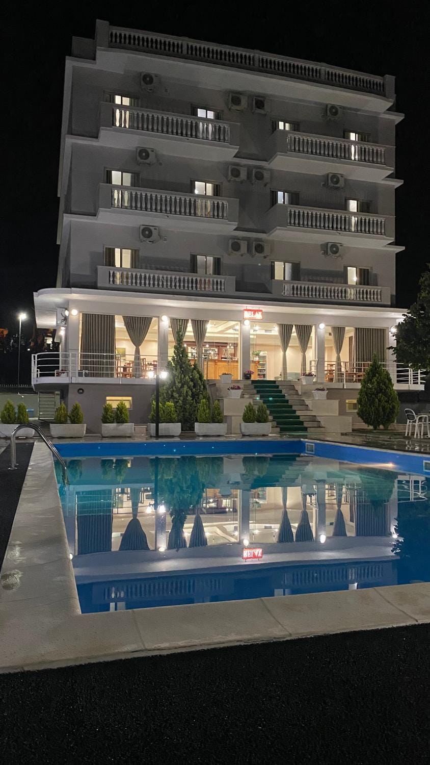 Property building, Night, Pool view, Swimming pool