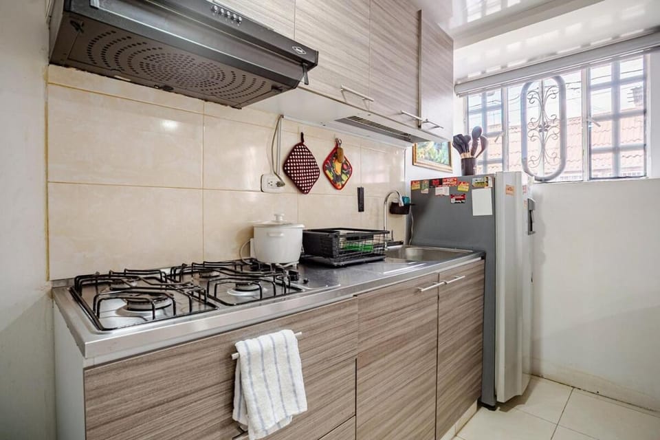 Kitchen or kitchenette, stove