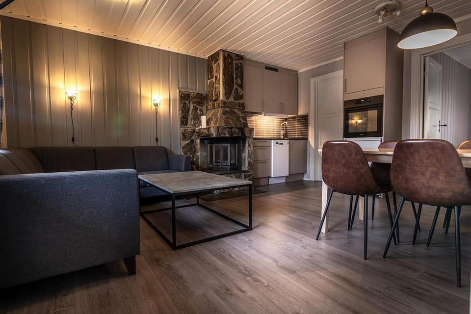 Kitchen or kitchenette, Living room, Seating area, Dining area, stove