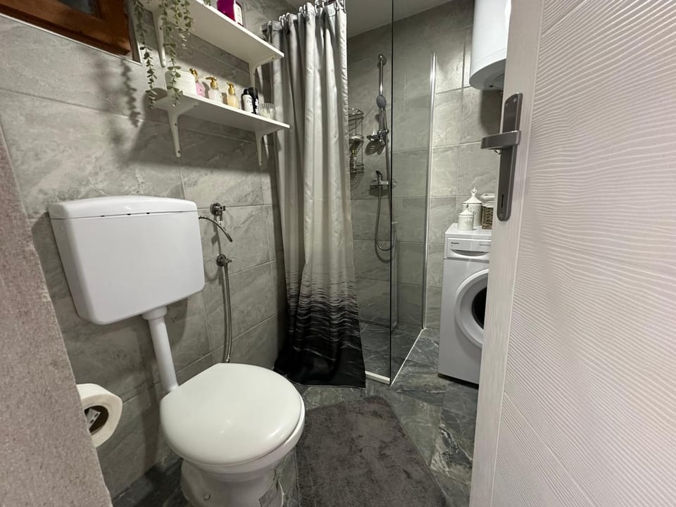 Toilet, Bathroom, towels, washing machine