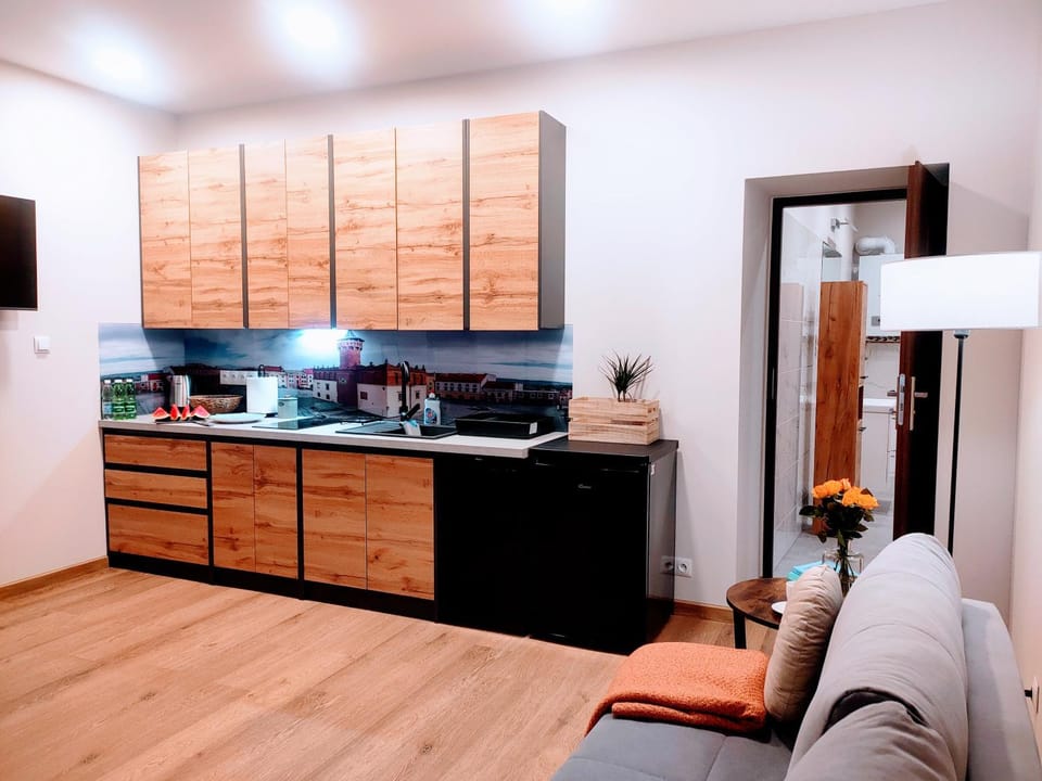Kitchen or kitchenette, stove