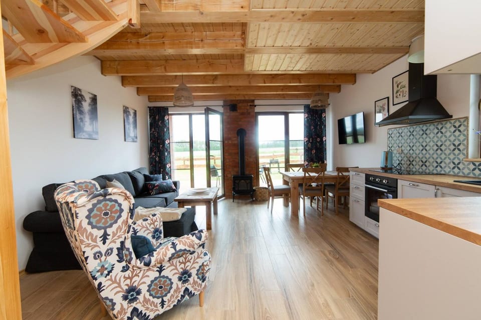 Kitchen or kitchenette, Living room, Seating area, Dining area
