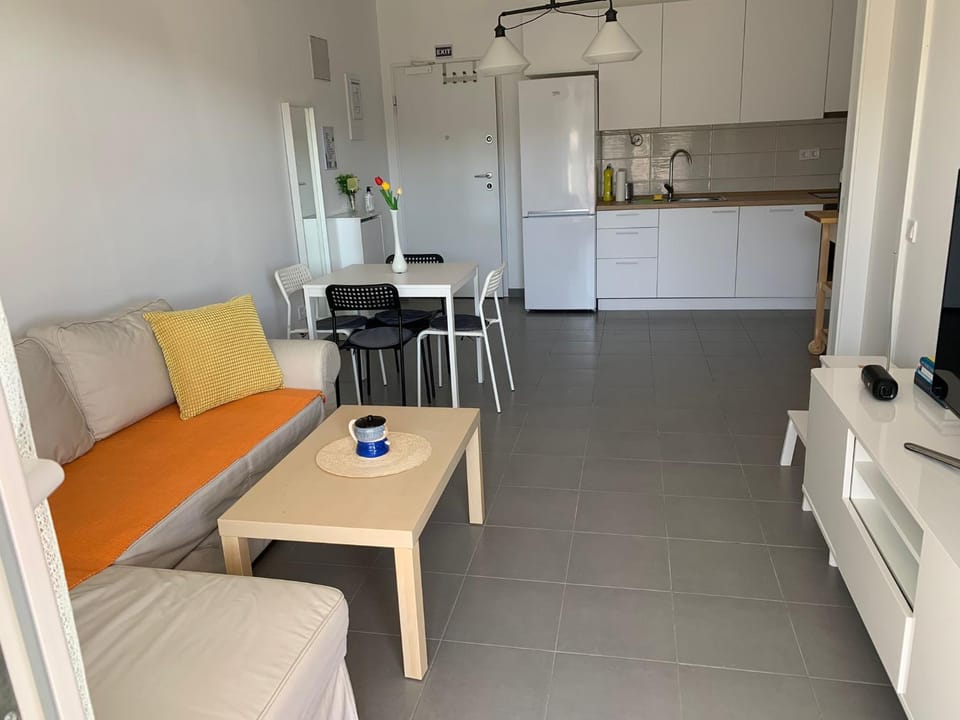 Kitchen or kitchenette, Living room, Seating area, Dining area