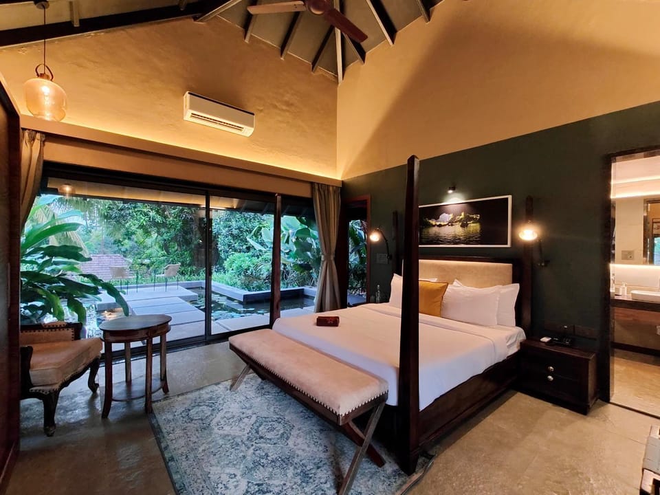 Bed, Seating area, Bedroom, Pool view, wardrobe, air conditioner