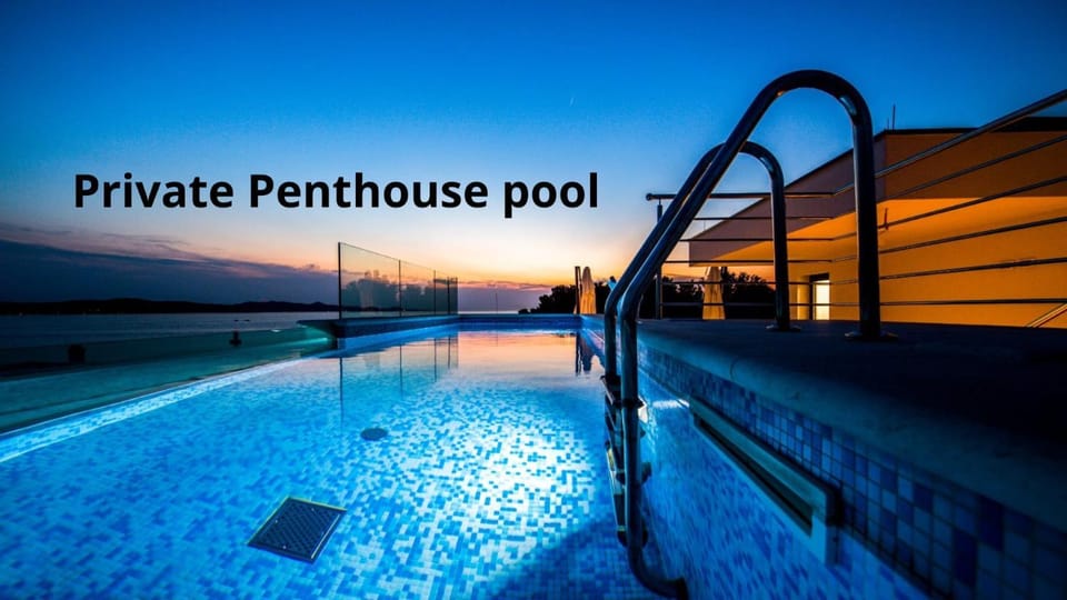 Text overlay, Pool view, Swimming pool