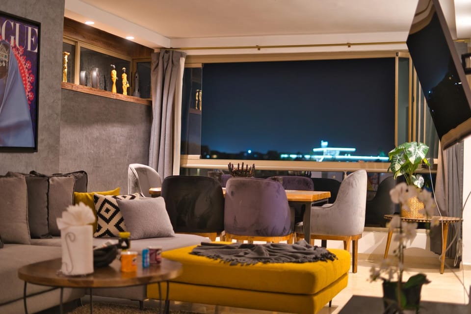 Night, Living room, Seating area, Dining area, Meals