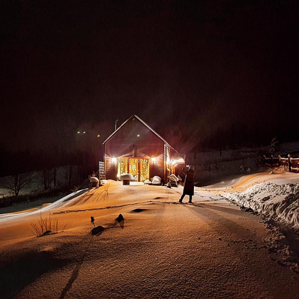 Property building, Night, Winter