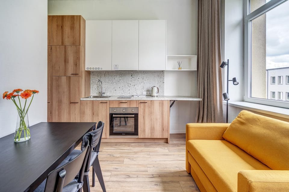 Kitchen or kitchenette, Living room, Dining area