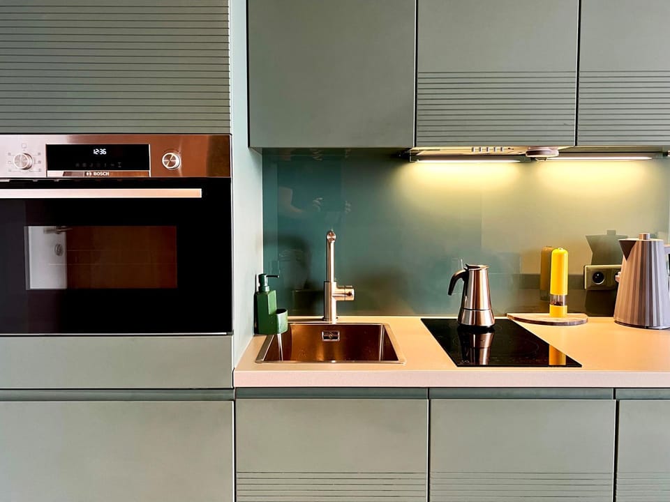 Kitchen or kitchenette, stove