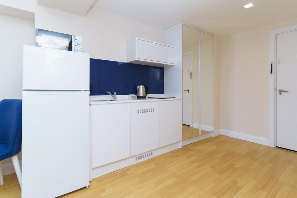 Kitchen or kitchenette, minibar, stove