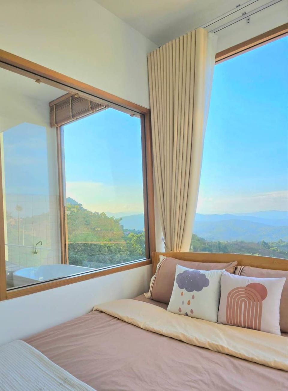 Bed, Natural landscape, Bedroom, Mountain view