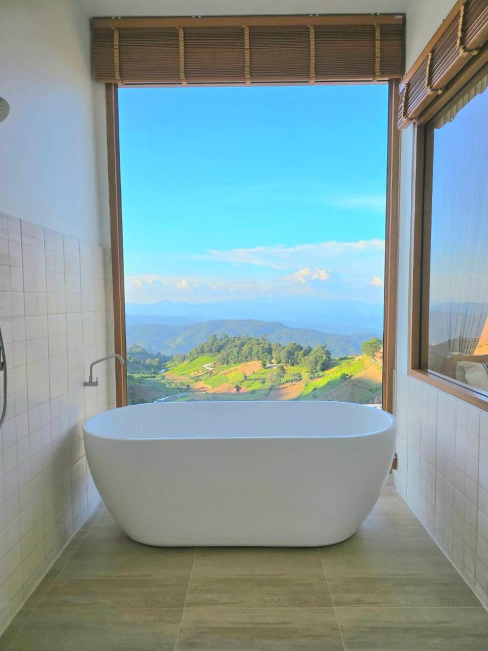 Natural landscape, Bathroom, Mountain view, Bath