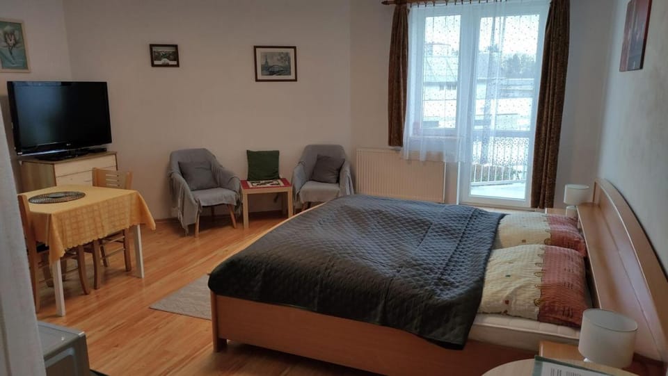 Bed, TV and multimedia, Seating area, Bedroom