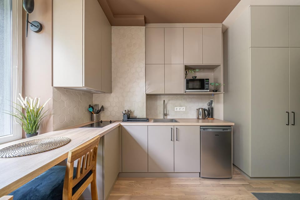 Kitchen or kitchenette, minibar, stove