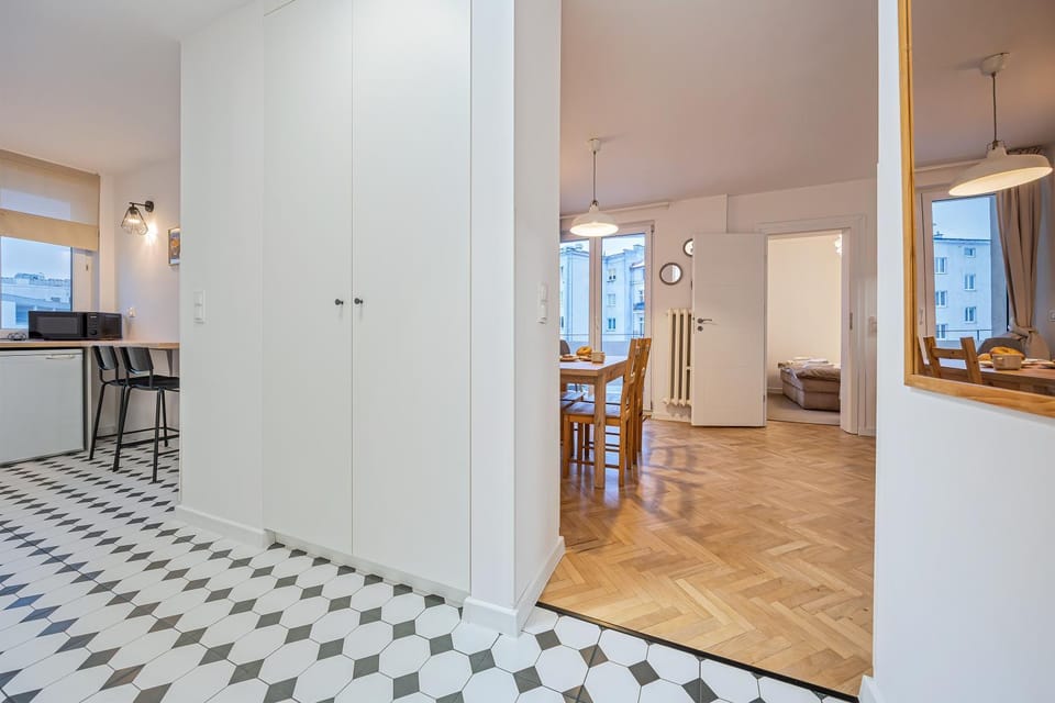 Living room, microwave, kitchen