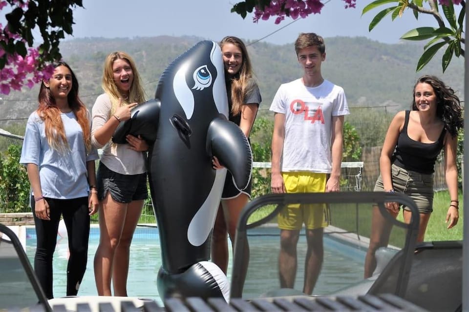 Mountain view, Pool view, Swimming pool, group of guests, Family