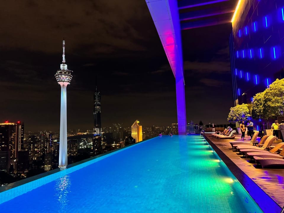 Night, People, Natural landscape, View (from property/room), City view, Pool view, Swimming pool, group of guests
