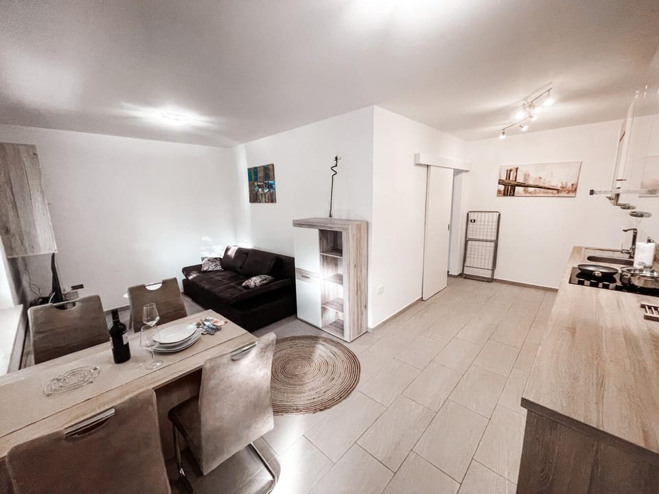Kitchen or kitchenette, Living room, Dining area, stove