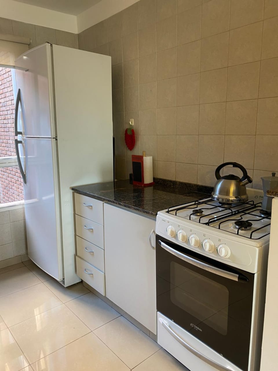 Kitchen or kitchenette, stove