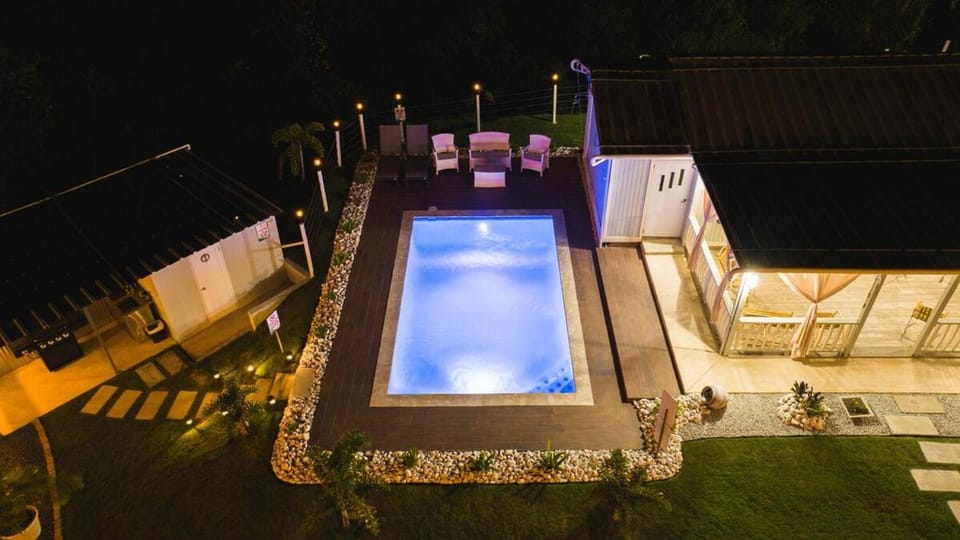 Night, Natural landscape, Pool view, Swimming pool, sunbed