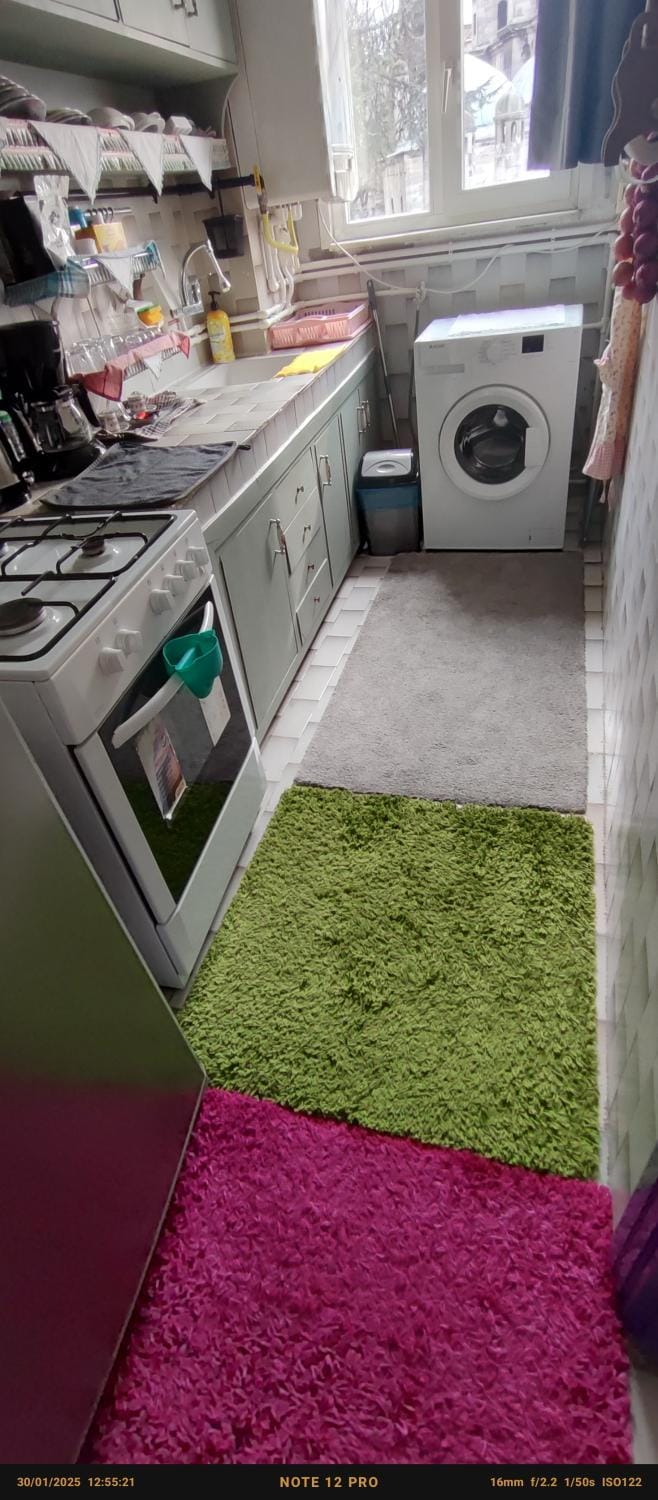 Kitchen or kitchenette, oven, stove, washing machine