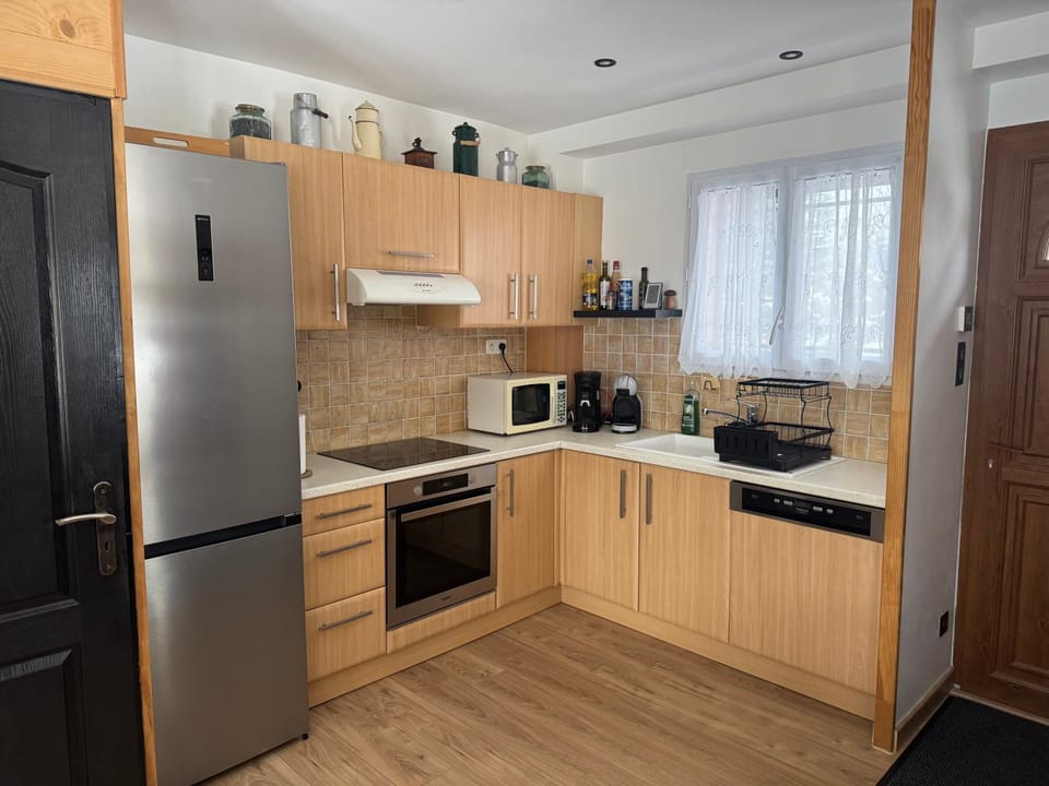 Kitchen or kitchenette, stove