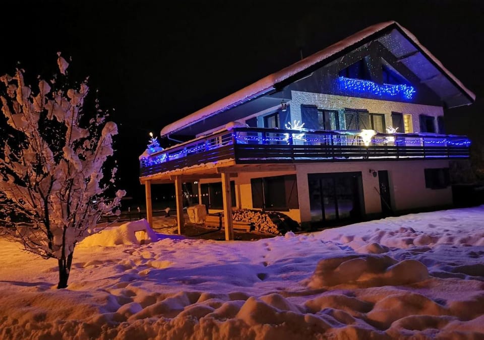 Property building, Night, Winter