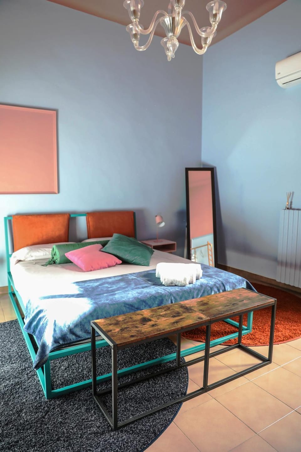 Bed, Photo of the whole room, Bedroom, towels, air conditioner