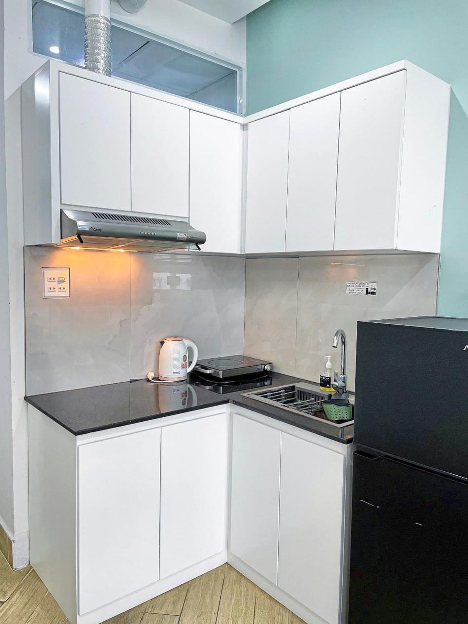 Kitchen or kitchenette, stove