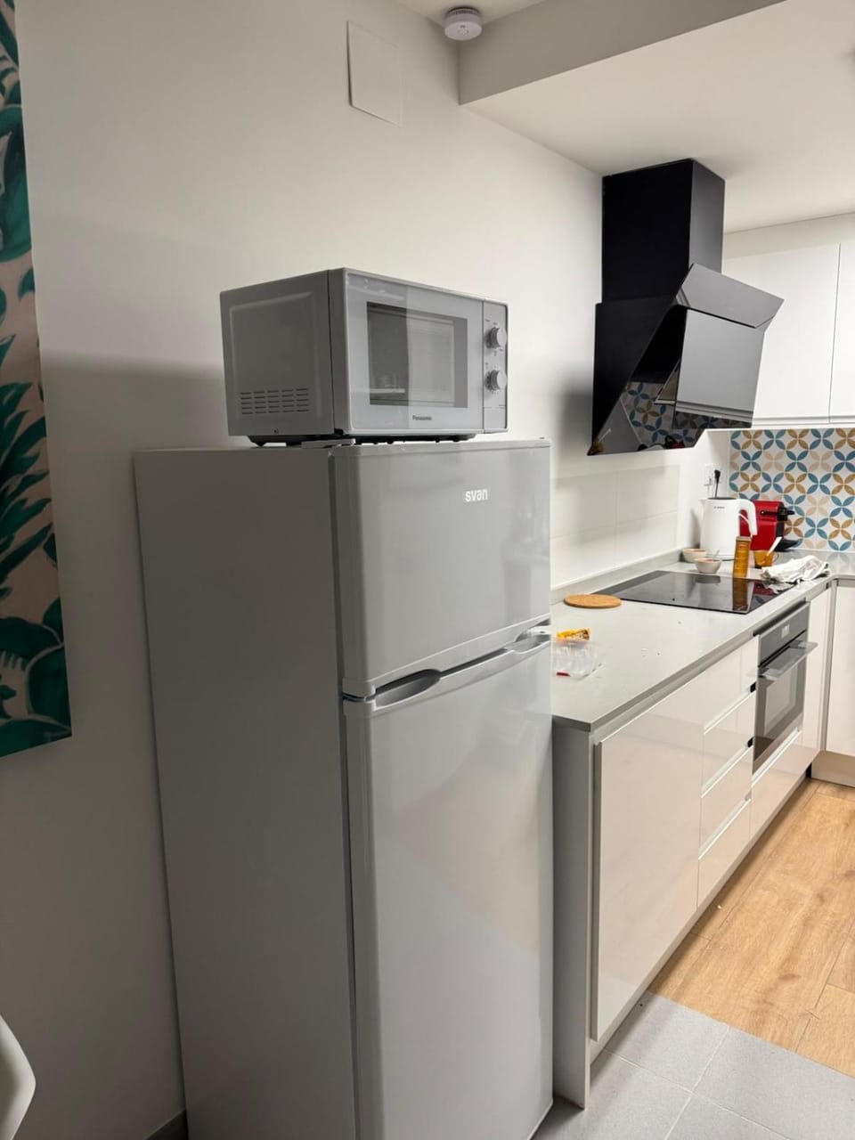 Kitchen or kitchenette, microwave