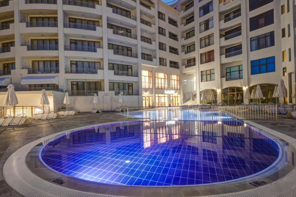 Property building, Night, Pool view, Swimming pool