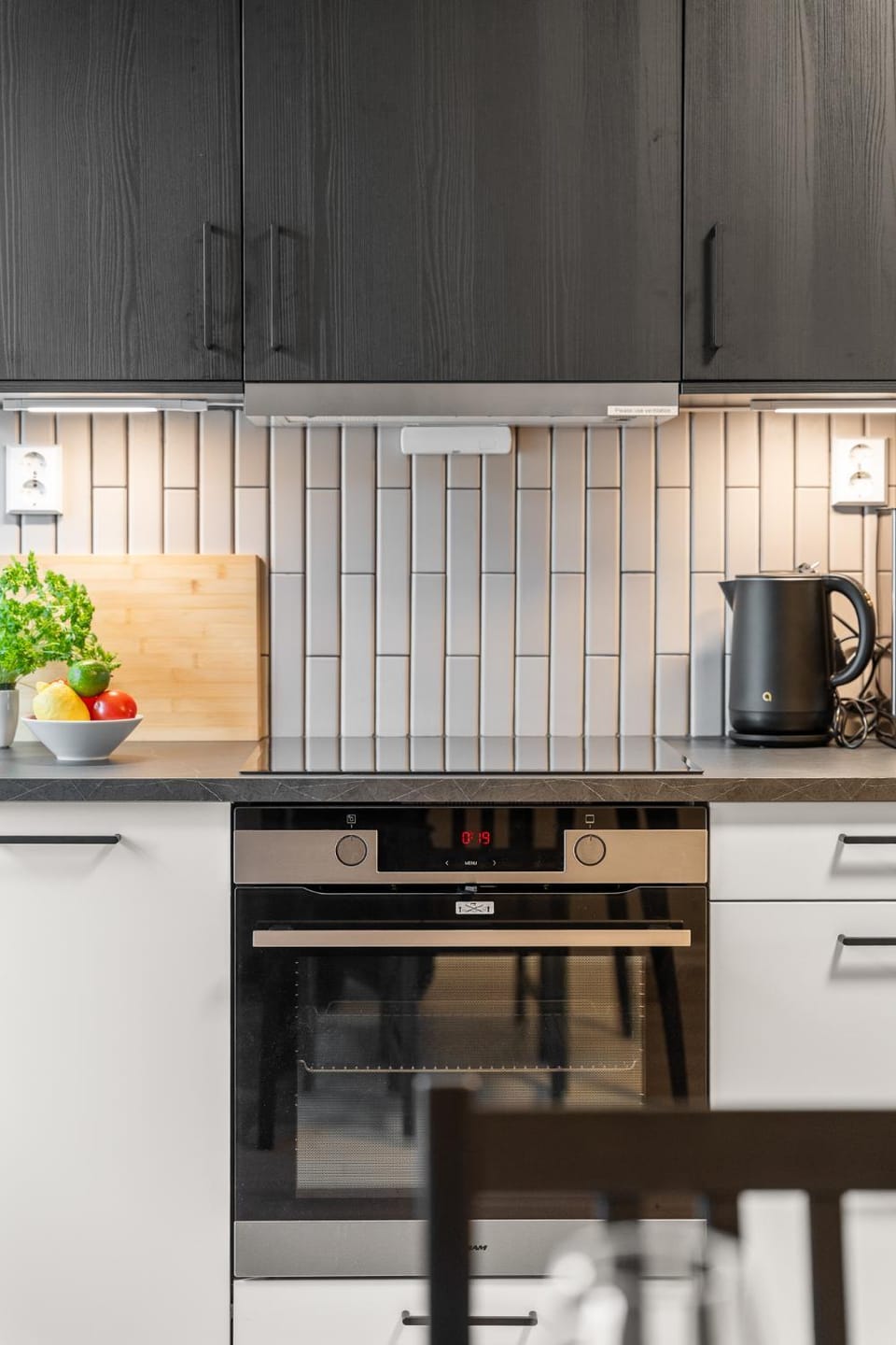 Kitchen or kitchenette, stove