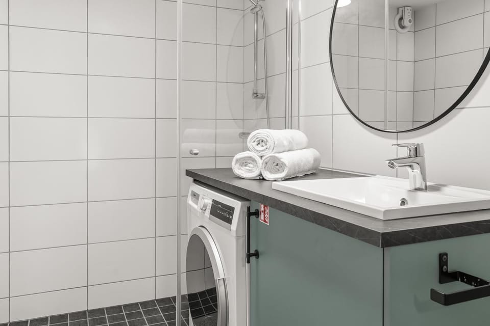 Bathroom, washing machine, dryer