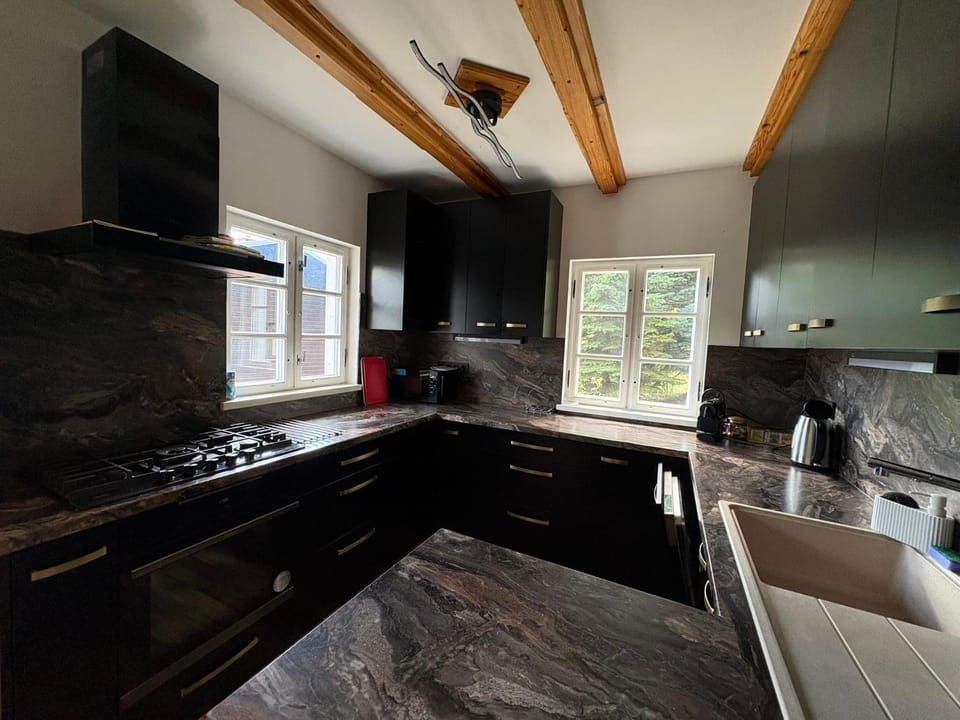 Kitchen or kitchenette, stove