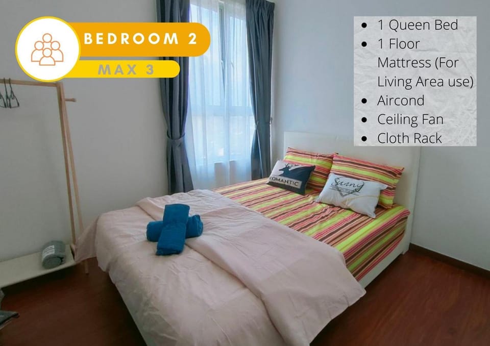 Bed, Photo of the whole room, Bedroom, Text overlay, fireplace, towels, air conditioner