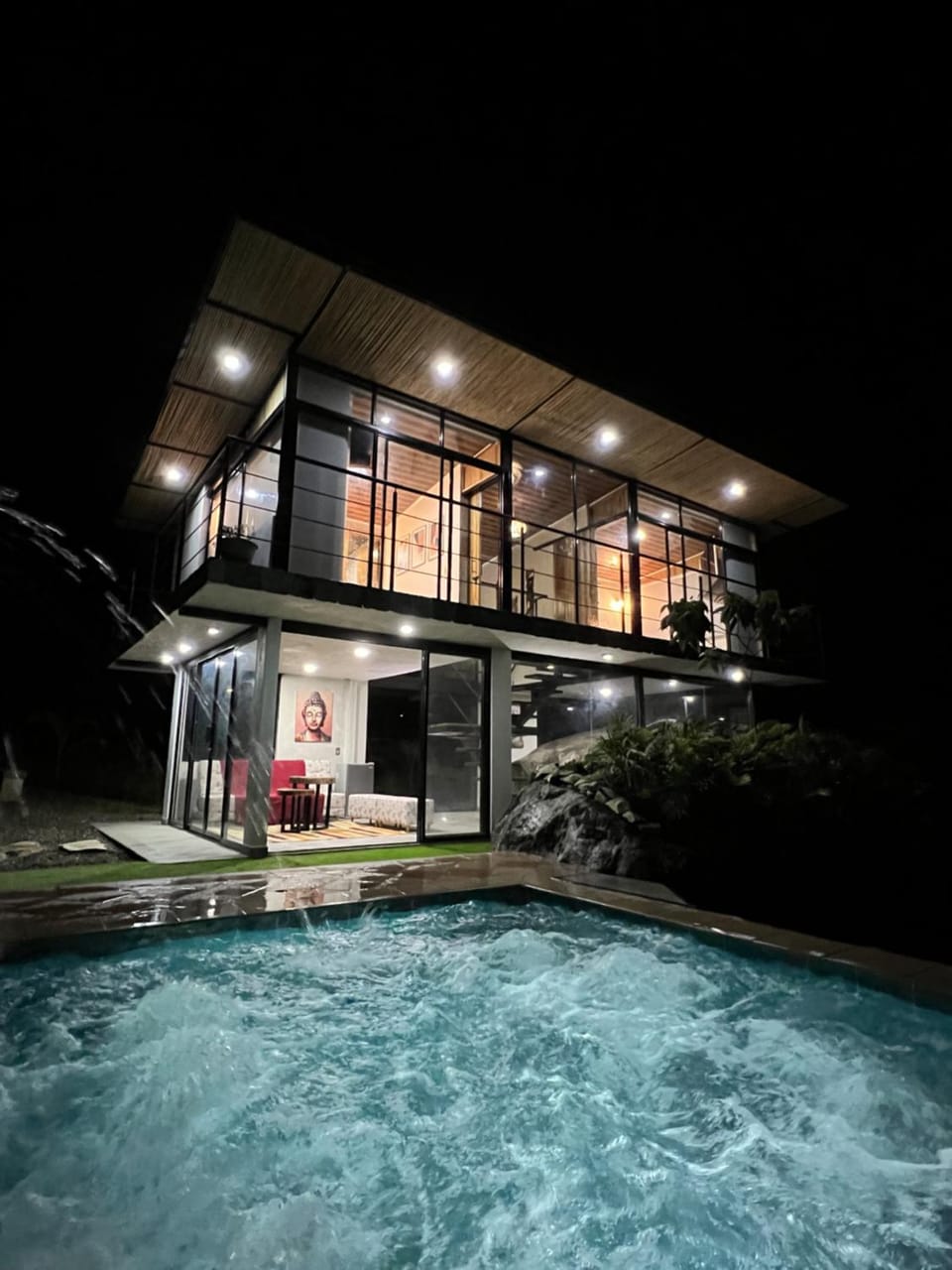 Patio, Facade/entrance, Night, Pool view, Swimming pool