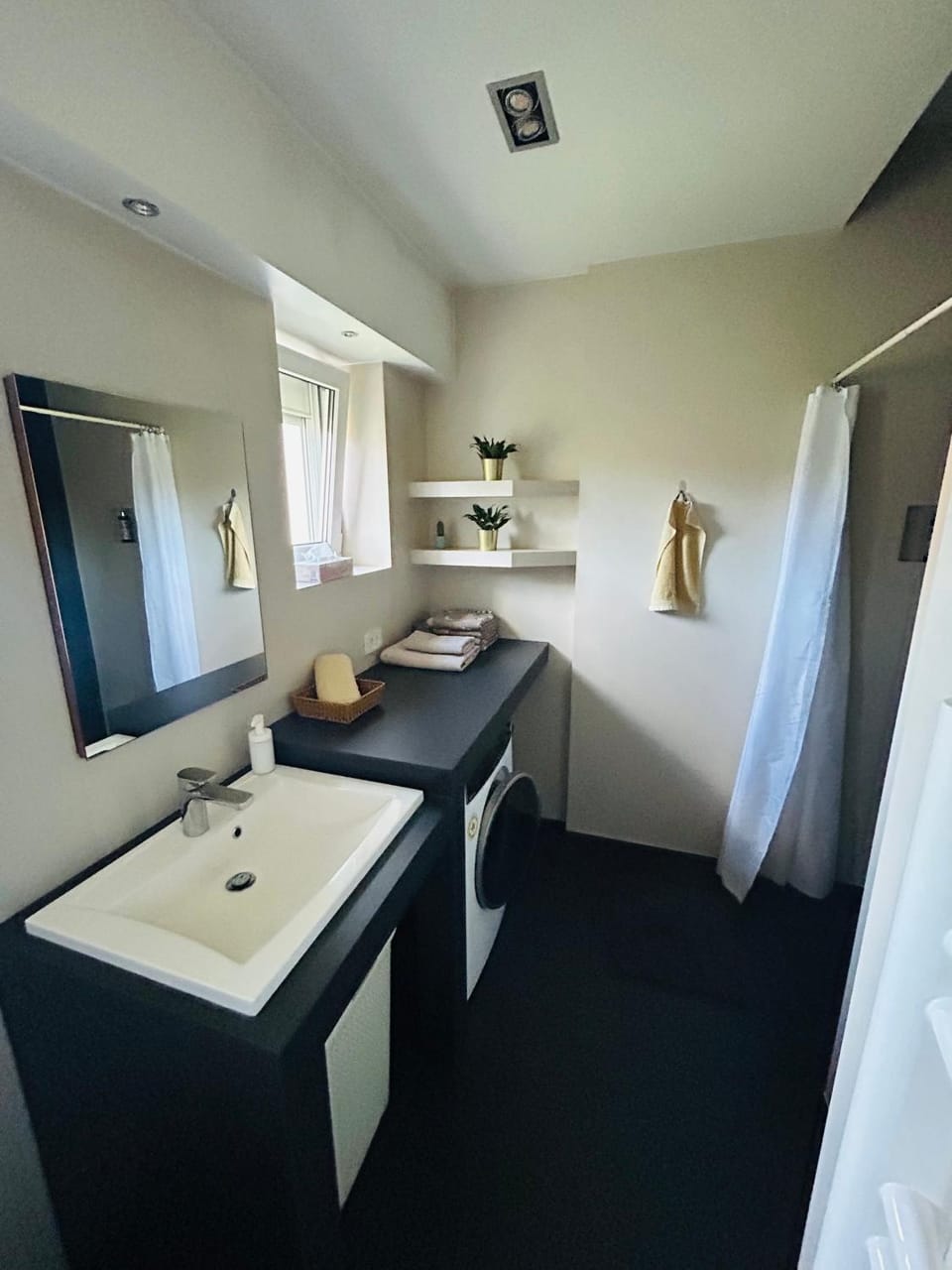 Bathroom, flat iron, hair dryier