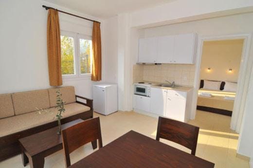 Kitchen or kitchenette, Living room, Seating area, Dining area