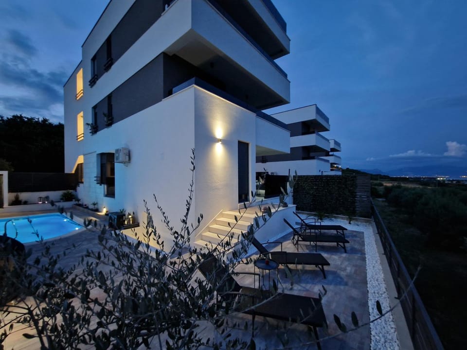 Property building, Night, Pool view, Swimming pool