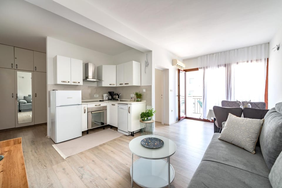 Kitchen or kitchenette, Living room, Seating area, dishwasher, stove, toaster