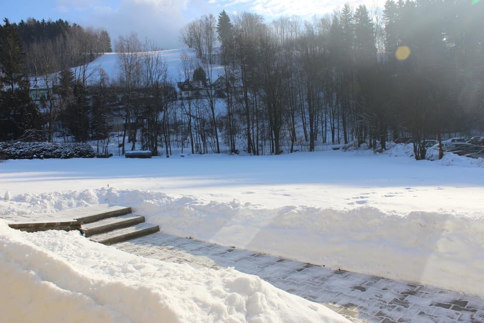 Facade/entrance, Winter, Garden view