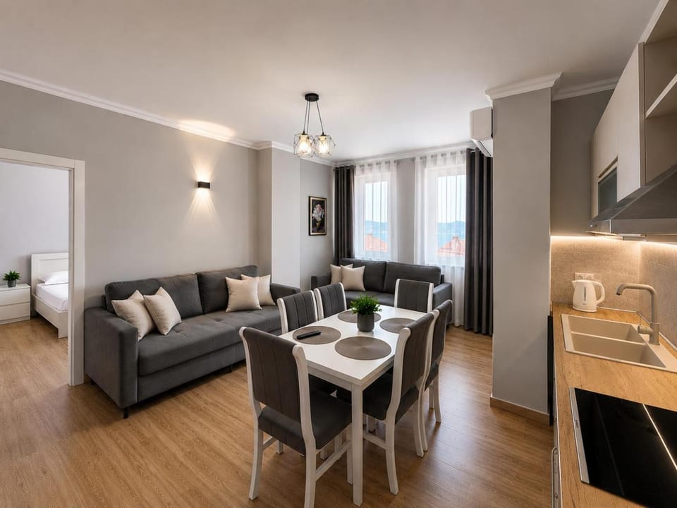 Bed, TV and multimedia, Kitchen or kitchenette, Living room, Photo of the whole room, Seating area, Dining area, Bedroom