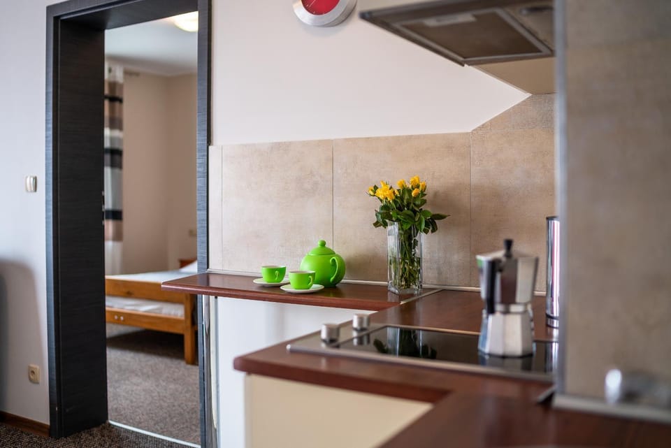 Kitchen or kitchenette, stove