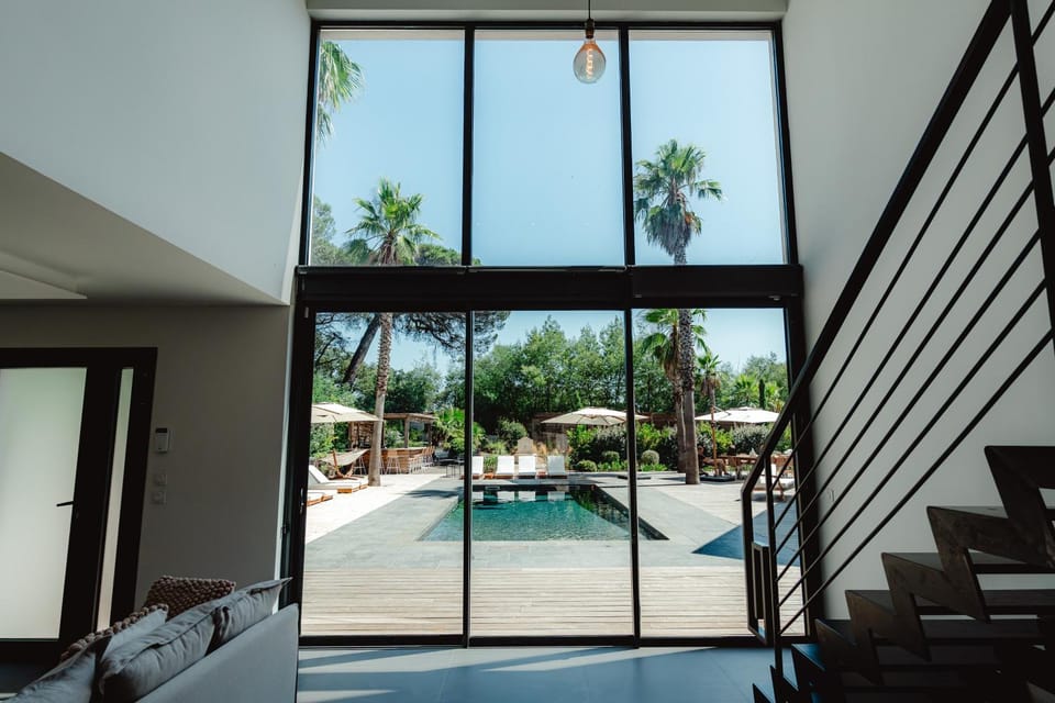 Property building, Living room, Swimming pool