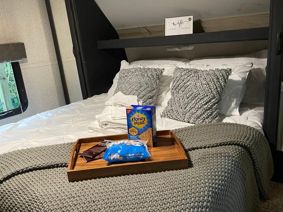 Bed, Food close-up, Bedroom