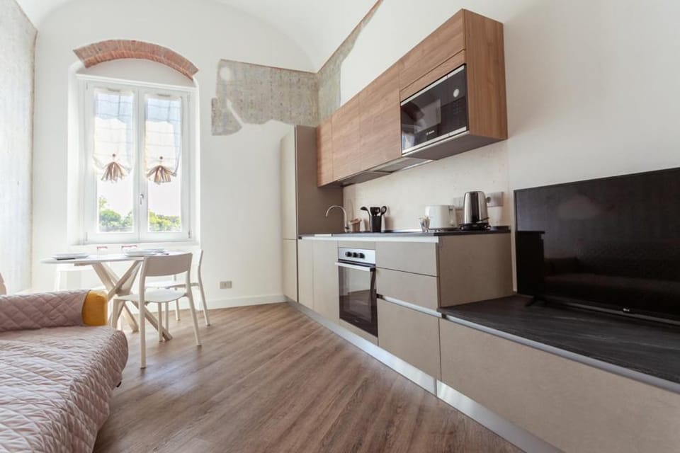 Bed, TV and multimedia, Kitchen or kitchenette, Living room, Photo of the whole room, Seating area, Dining area, oven, stove